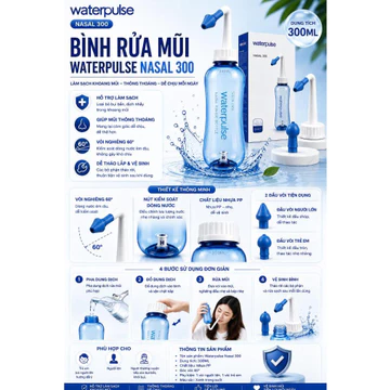 Bình Rửa Mũi Waterpulse Nasal 300 300Ml | Dụng Cụ Vệ Sinh Mũi 2 Đầu Vòi Người Lớn Trẻ Em