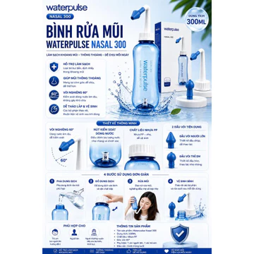 Bình Rửa Mũi Waterpulse Nasal 300 300Ml | Dụng Cụ Vệ Sinh Mũi 2 Đầu Vòi Có Nút Kiểm Soát