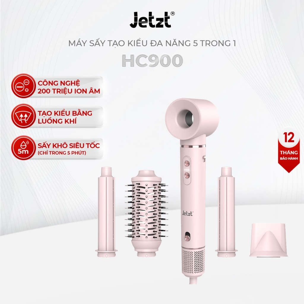 JETZT HC900 AirStyle Pro Máy Sấy Tóc Tạo Kiểu 5in1 - Uốn Xoăn Tự Động, Sấy Nhanh 30m/s, 200 Triệu Ion Âm, 5 Đầu Tạo Kiểu