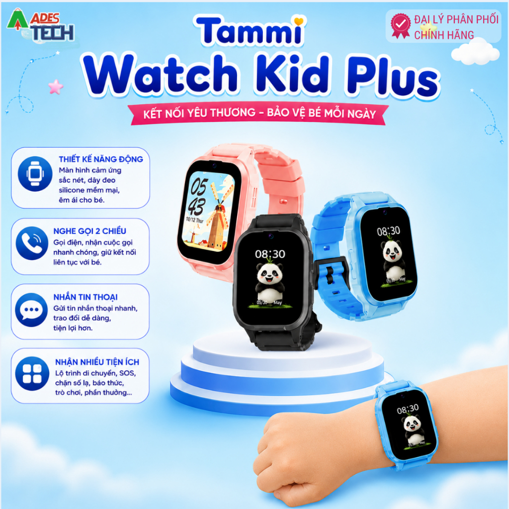 [Hỏa tốc HN] Đồng Hồ Thông Minh Cho Bé Tammi Watch Kid Plus Màn Hình 1.4" Pin 800mAh Camera 2.0MP, Chống Nước✔️BH 12Th