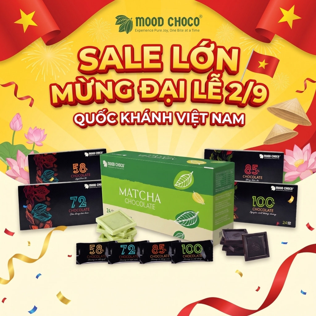 [HỘP 24 GÓI] Socola Nguyên Chất Ít Đường MOOD CHOCO Đen Đắng Dark Chocolate 120 gram