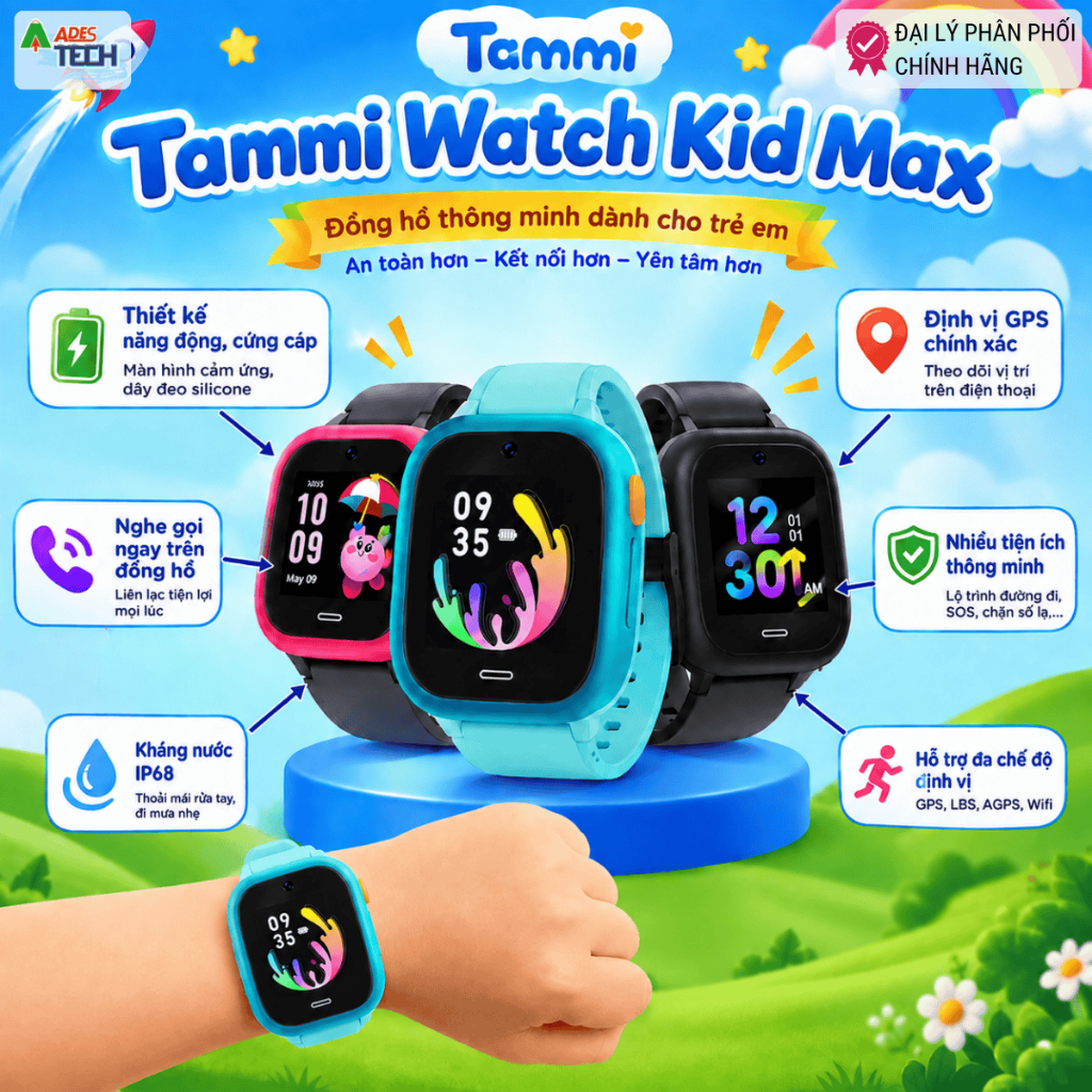 [Hoả tốc HN] Đồng Hồ Thông Minh Cho Bé Tammi Watch Kid Max Smartwatch 1.4'', Định Vị GPS, Nghe Gọi✔️BH 12 tháng