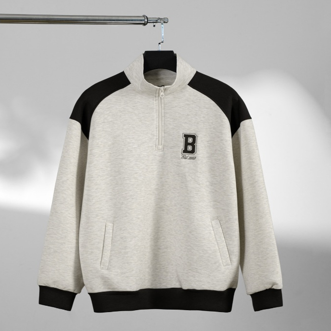 Áo Nỉ BOO Sweater Basic Half Zip Chất Liệu Nỉ 2 Da Cao Cấp, Phối Màu Cá Tính