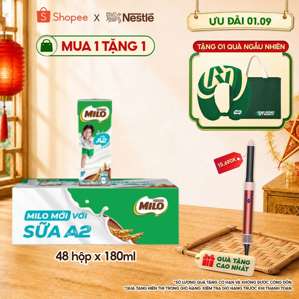 [Live] Sữa Lúa Mạch Nestle MILO với sữa A2 MỚI thùng 12 x 180ml (12x4x180ml)
