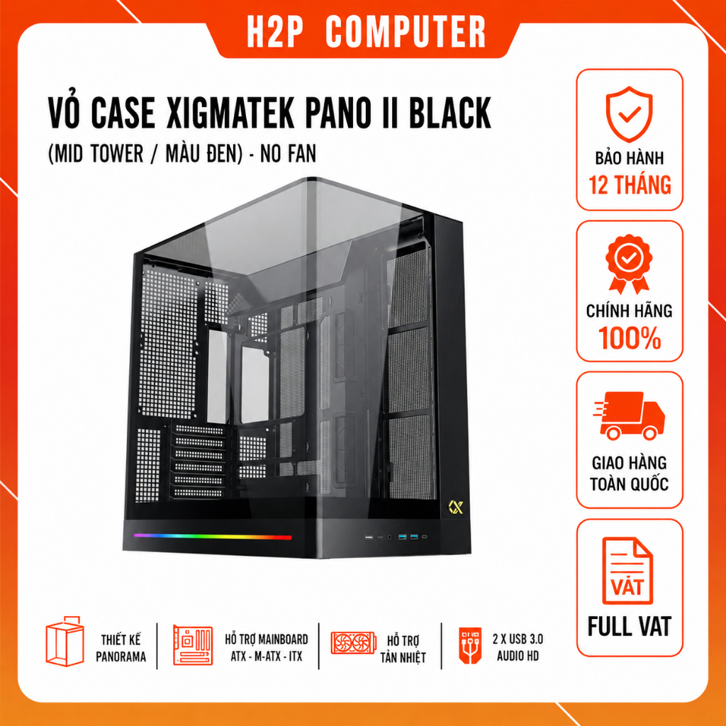 Vỏ Case Xigmatek Pano II Black (Mid Tower/ Màu Đen) - No Fan - Bảo hành 12 tháng | BigBuy360 - bigbuy360.vn