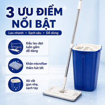 Bộ Cây Lau Nhà Dẹt Kèm Xô Vắt, Cây Lau Nhà, Cây Lau Sàn, Bộ Lau Nhà, Cây Lau Nhà Đa Năng, Xô Vắt Tiện Lợi