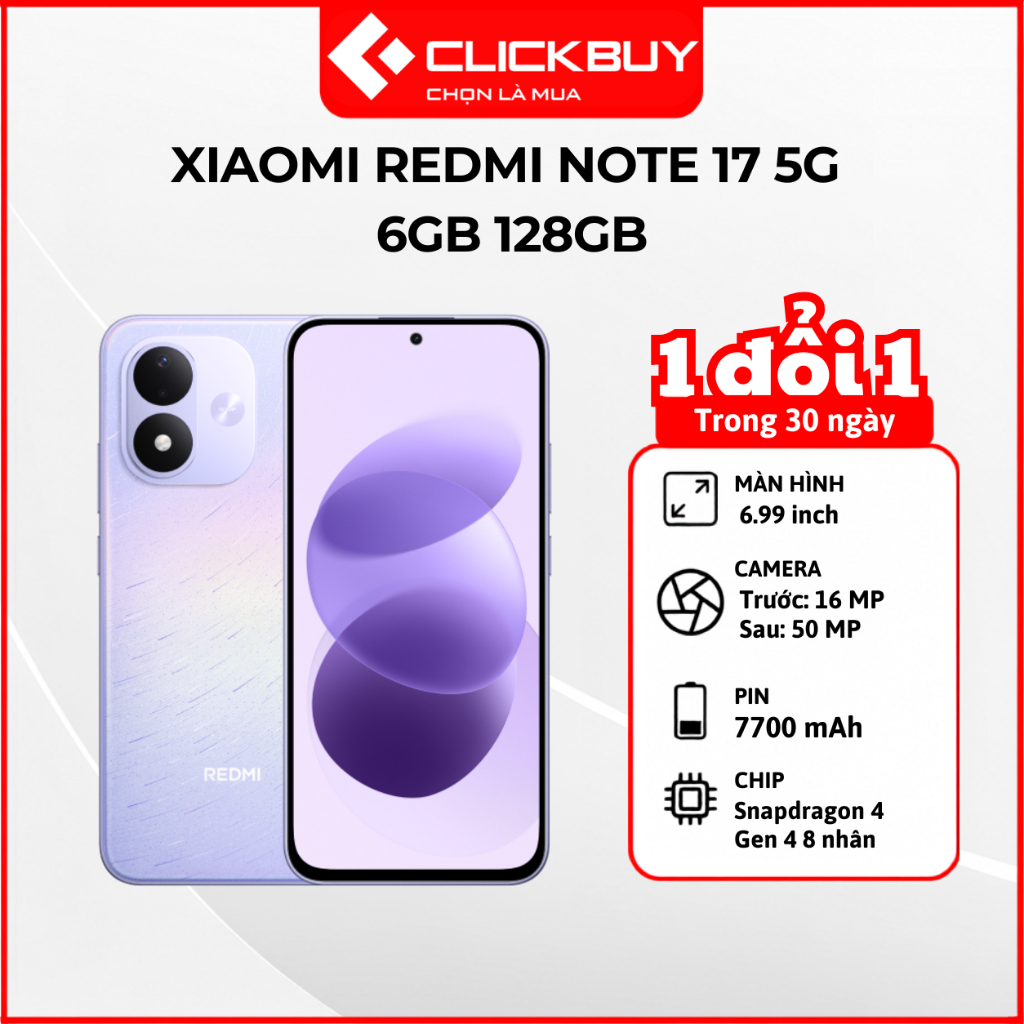 Điện Thoại Xiaomi Redmi Note 17 5G 6GB 128GB Pin 7700mAh Màn Hình 6.99 Inch Chính Hãng