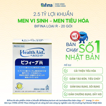 Men vi sinh Bifina Nhật Bản – Loại R Hộp 20 gói – Hỗ trợ tiêu hóa, giảm táo bón, tiêu chảy, đầy hơi