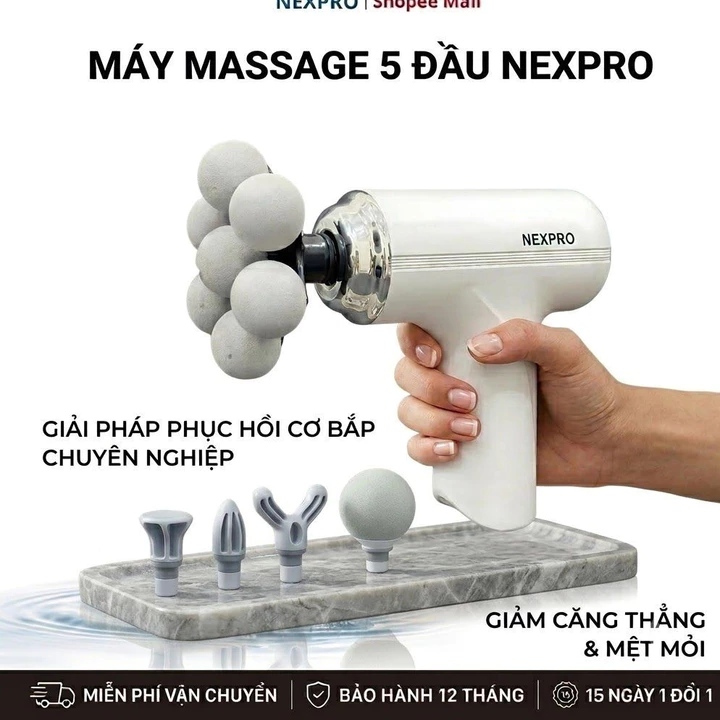 Máy Massage Cổ Vai Gáy NEXPRO 5 Đầu, Massage Lưng, Lòng Bàn Tay & Bàn Chân, BH 12 Tháng