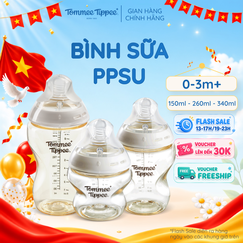 Bình Sữa PPSU Ty Siêu Mềm Tự Nhiên Tommee Tippee Natural Start 150ml, 260ml,340ml Cho Bé Từ Sơ Sinh