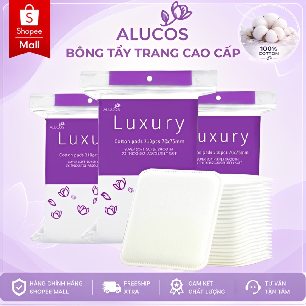 Combo Bông Tẩy Trang Alucos Luxury Size Đại 210 Miếng Chính Hãng