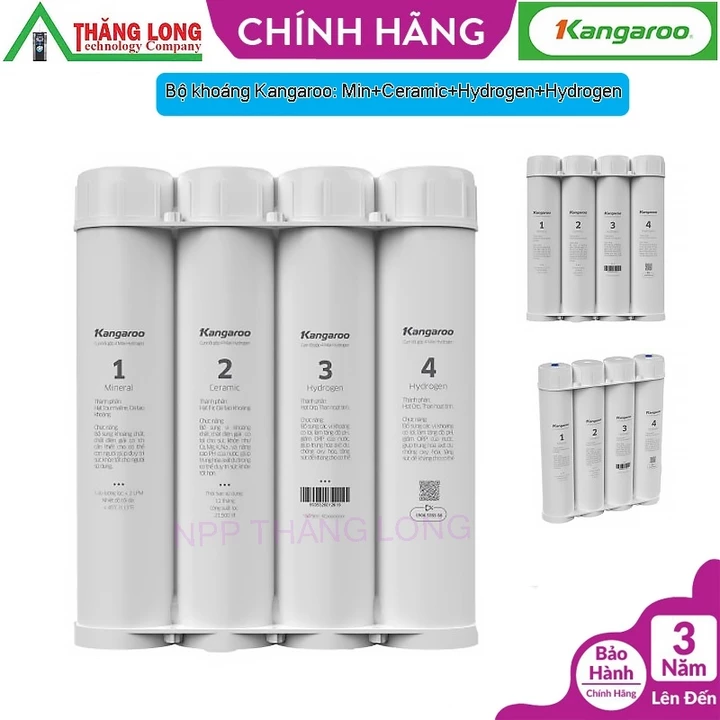Bộ 4 lõi lọc chức năng Max Hydrogen Kangaroo - Mineral+Ceramic+Hydrogen+Hydrogen