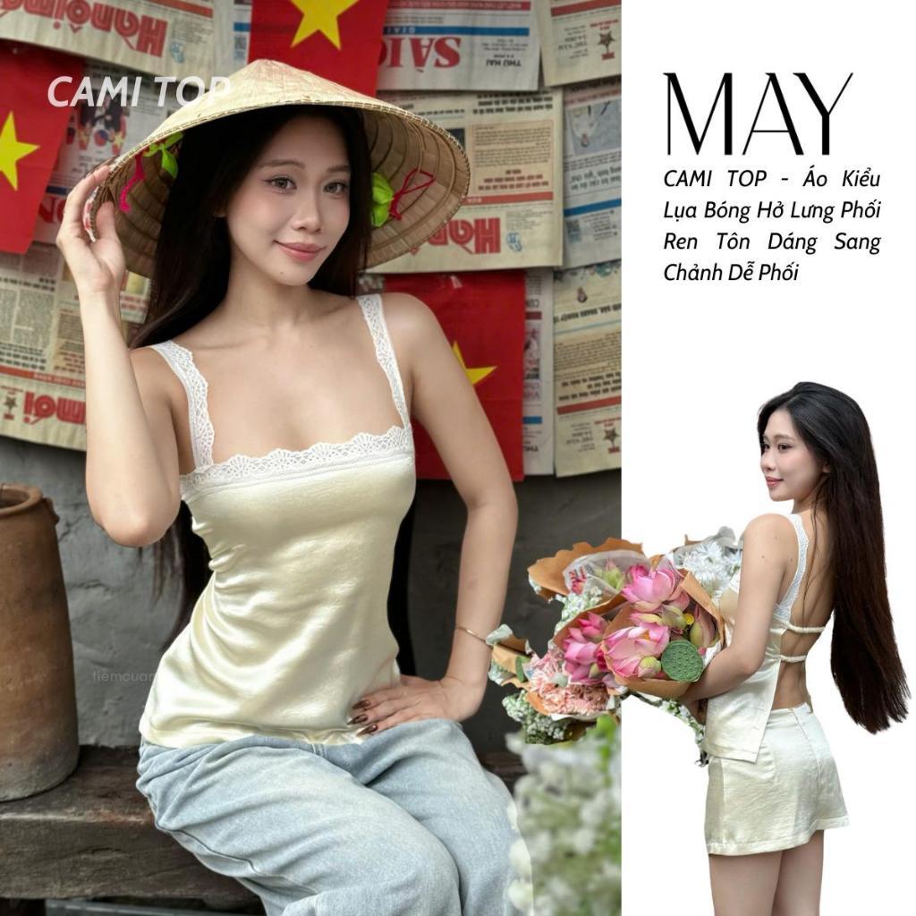 CAMI TOP - Áo Kiểu Lụa Bóng Hở Lưng Phối Ren Tôn Dáng Sang Chảnh Dễ Phối | BigBuy360 - bigbuy360.vn