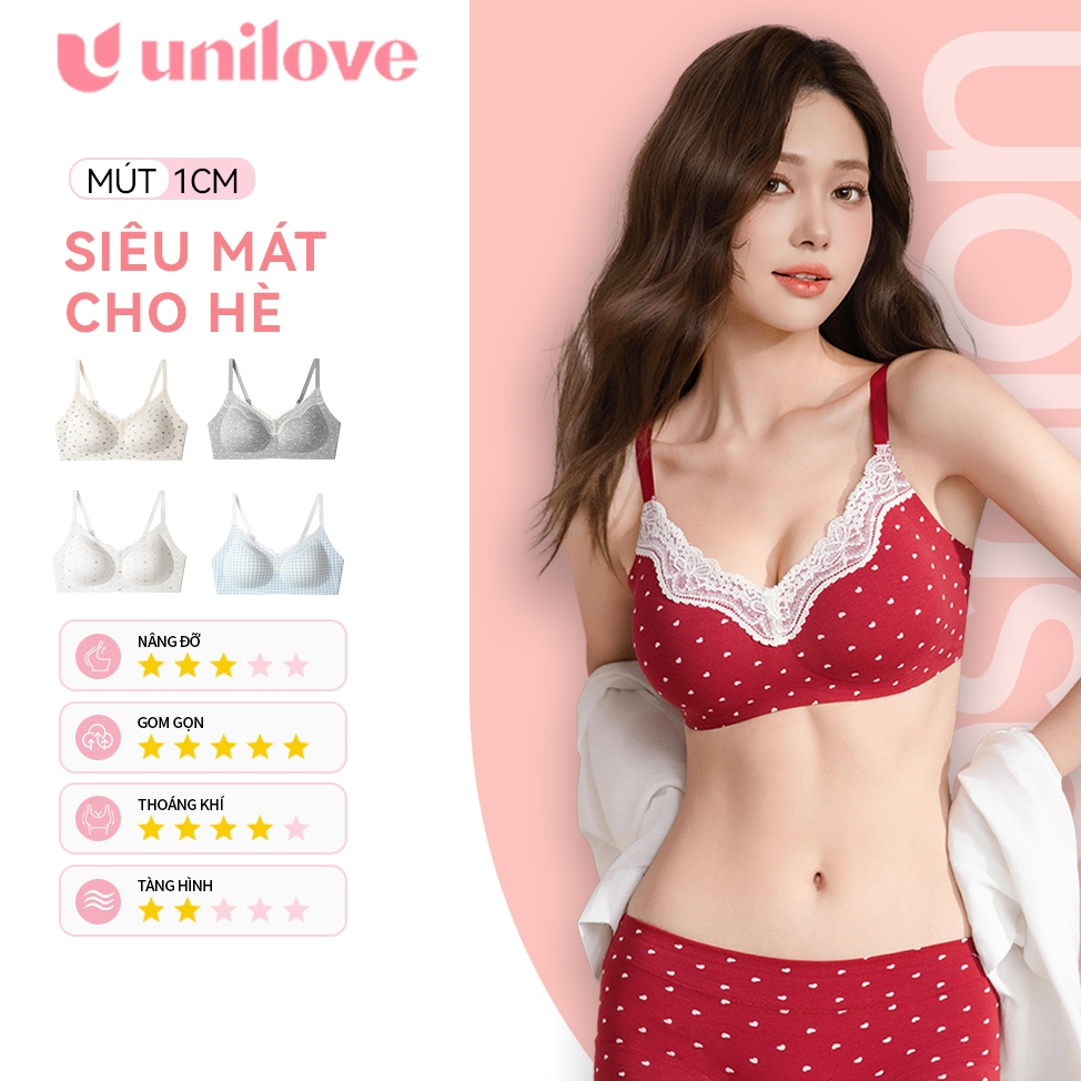 Bra Áo Lót Áo Ngực Không Gọng Su Đúc Unilove Họa Tiết Hoa Nhí, Ren, Chấm Bi, Nâng Vừa Tự Nhiên 6355