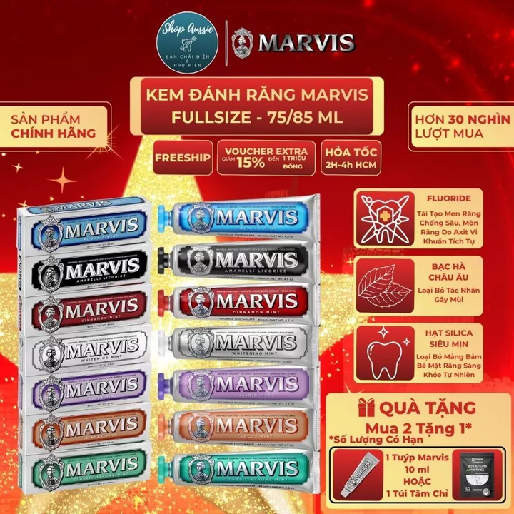 [MUA 2 ĐƯỢC 3] Kem Đánh Răng Marvis Classic 85ml Giảm Ố Vàng Răng, Trắng Sáng, Thơm Miệng Dài Lâu, Nhập Từ Ý.