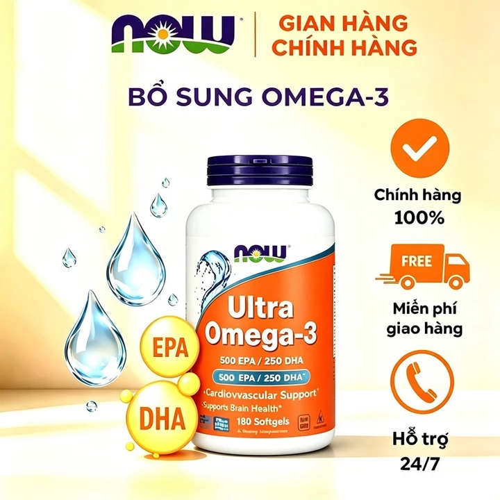 Viên dầu cá Now Ultra Omega-3 fish oil (180 viên), hỗ trợ đẹp da hỗ trợ xương khớp, tim mạch.