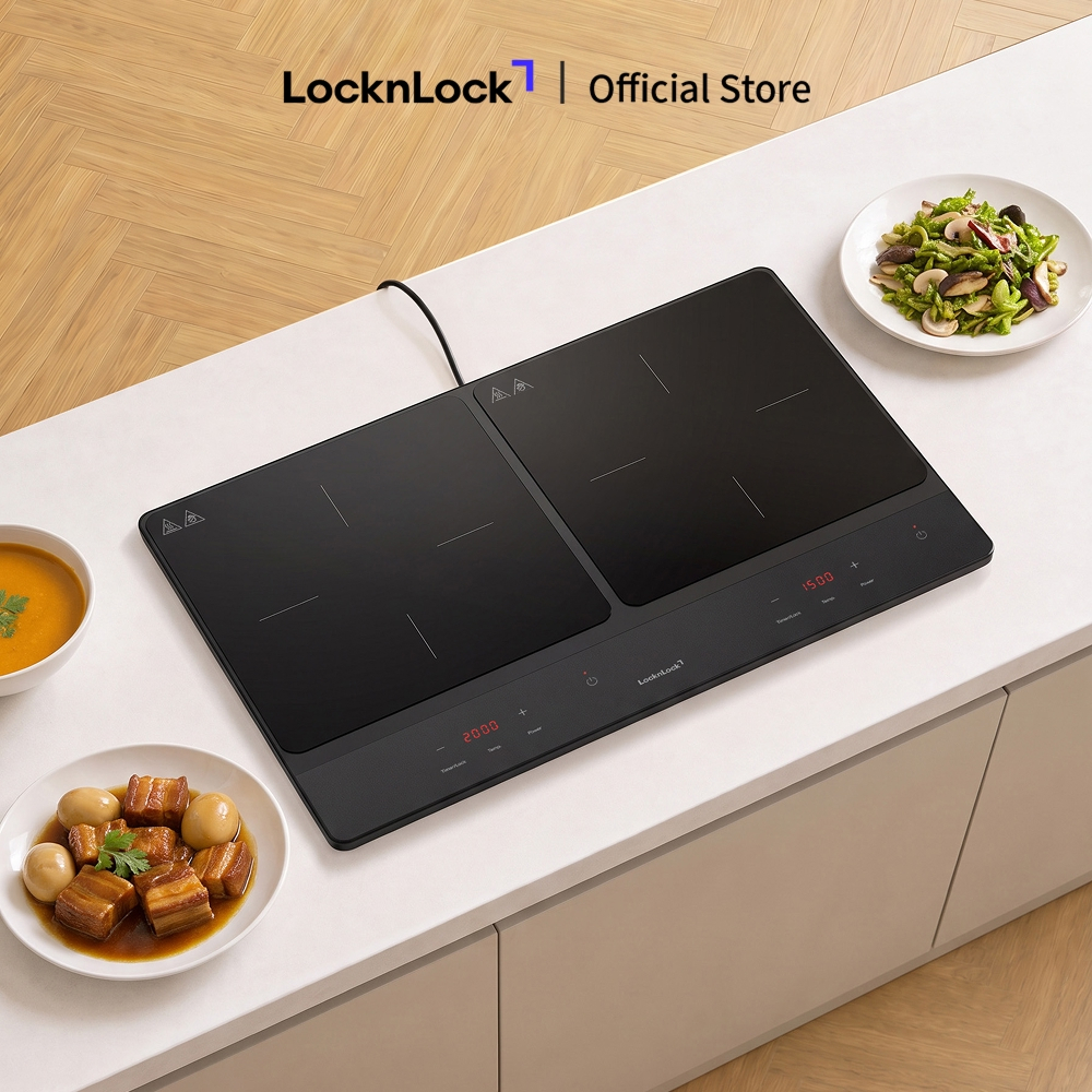 Bếp Điện Từ Đôi Locknlock Dual Induction Cooktop Mặt Kính Ceramic Cao Cấp Với 10 Công Suất Nấu EJI347BLK - Màu đen