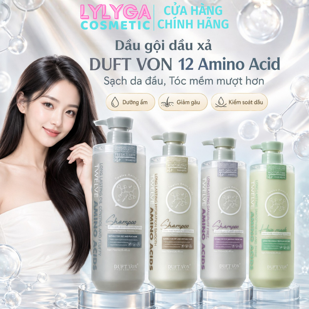 Dầu gội dầu xả phục hồi tóc hư tổn Duft Von 750ml 12 Amino Acid kiểm soát dầu giảm gàu dưỡng ẩm chăm sóc tóc toàn diện | BigBuy360 - bigbuy360.vn