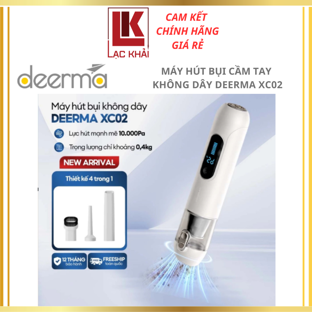 Máy hút bụi cầm tay mini Deerma XC02 lực hút mạnh mẽ 10.000Pa, công suất 75W - Bảo hành 12 tháng