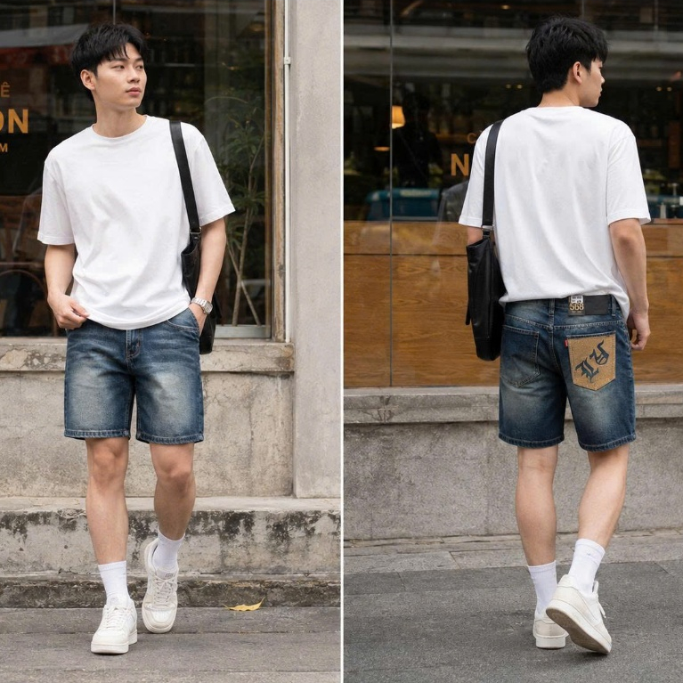 Quần Short Jean Nam Thêu Túi - Form Ống Rộng, Trên Gối - 4 Màu Cơ Bản Wash Thời Trang - Phong Cách Sang Trọng | BigBuy360 - bigbuy360.vn
