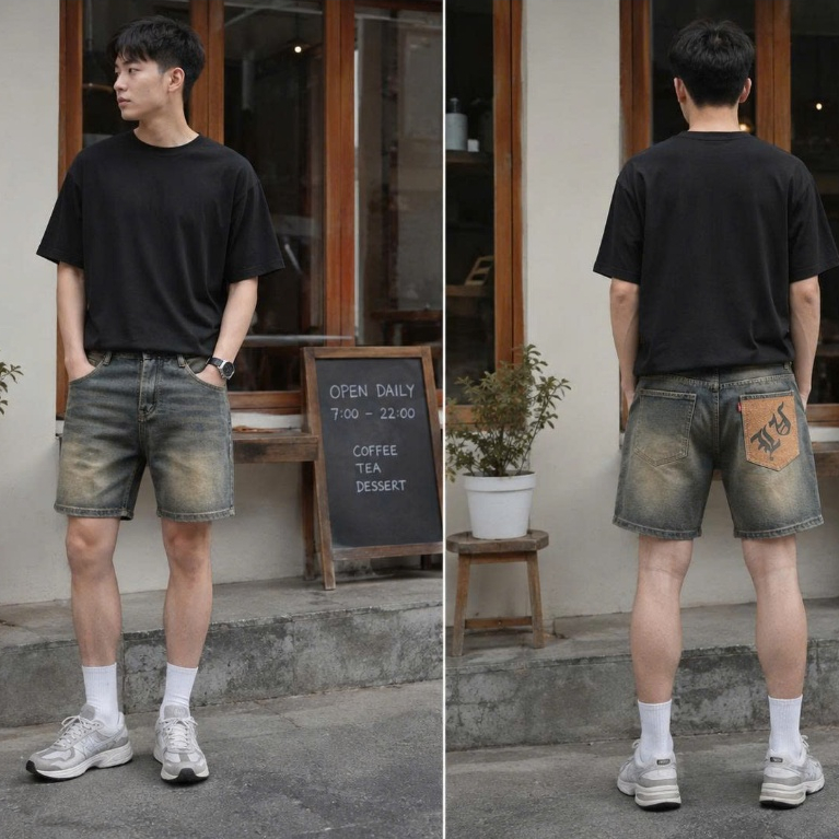 Quần Short Jean Nam Thêu Túi - Form Ống Rộng, Trên Gối - 4 Màu Cơ Bản Wash Thời Trang - Phong Cách Sang Trọng | BigBuy360 - bigbuy360.vn