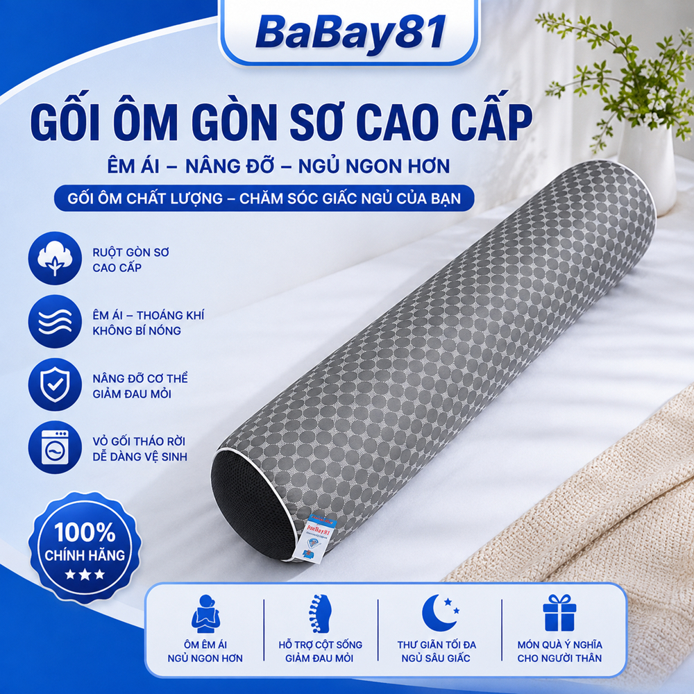 Gối Ôm Gòn Xơ Dệt Kim Cao Cấp 25x100cm, Phồng Cao, Êm Mềm, Vỏ Dệt Kim Thoáng Khí, Phù Hợp Mọi Lứa Tuổi