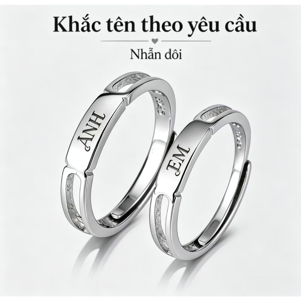 Tên Tùy Chỉnh Thiết Kế Hở Điều Chỉnh Màu Bạc Đơn Giản Quà Tặng Cặp Đôi Nhẫn Cặp Khắc Tên Miễn Phí Cho Nam Nữ
