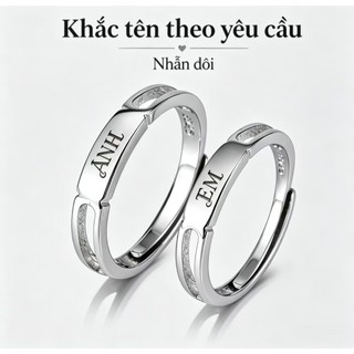 925 Silver Couple Rings, adjustable, engravable by BJQuà tặng trang sức tùy chỉnh
