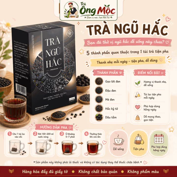 Trà Ngũ Hắc Trà Mộc Tịnh 100g – 20 Túi Lọc Tiện Pha, Gạo Lứt Đen, Đậu Đen, Mè Đen, Hắc Kỷ Tử, Dâu Tằm