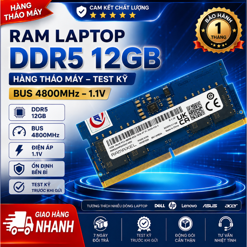 RAM Laptop DDR5 12GB Bus 4800MHz 1.1V RAMAXEL – Hàng Tháo Máy – BH 36 Tháng