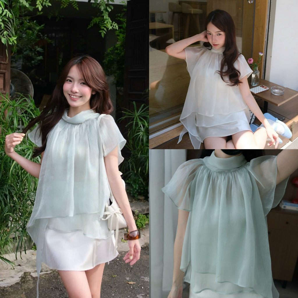 Kelly Top (TSW) Áo voan tơ tà bèo buộc dây cổ Nữ the.sweaterweather