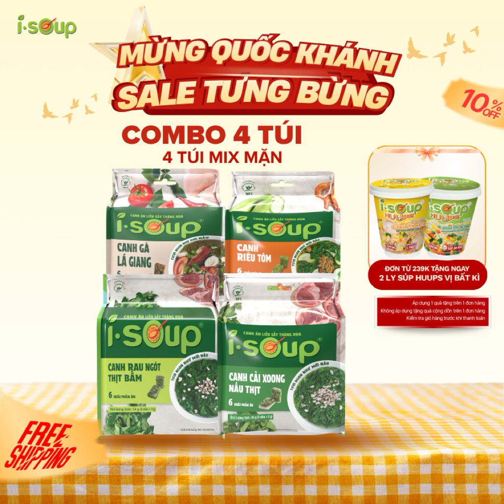 Combo 4 túi canh sấy thăng hoa ăn liền ISOUP - Tự chọn vị