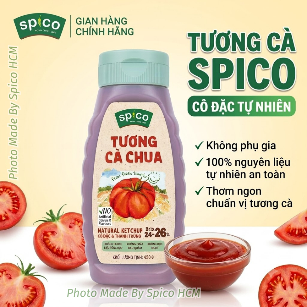 Tương Cà Chua Spico chuẩn hữu cơ, nguyên liệu tự nhiên 100%, ko phụ gia công nghiệp,ko chất bảo quản