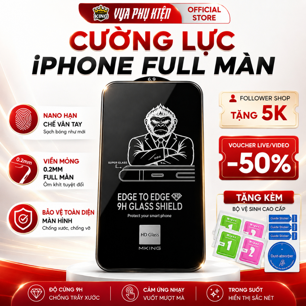 Kính cường lực iphone MKING bảo vệ Full Màn 7plus/8/8plus/x/xs/xs max/12 pro/11 13 14 15 16 promax air 17PROMAX | BigBuy360 - bigbuy360.vn