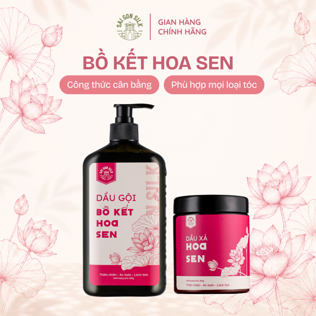 Dầu Gội Xả Bồ Kết Hoa Sen SaigonSilk chiết xuất hoa sen dưỡng ẩm, làm mượt tóc, ngăn lão hoá 500ml