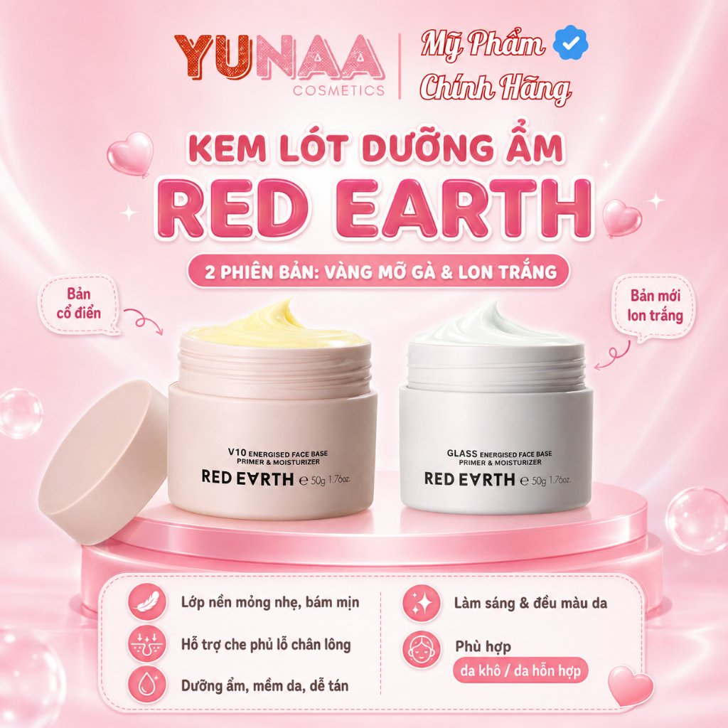 [Y312] Kem Lót RED EARTH V10 Energised Face Base - 50g, 15g - Trang Điểm Dưỡng Ẩm Làm Mềm Da - Che Phủ Lỗ Chân Lông