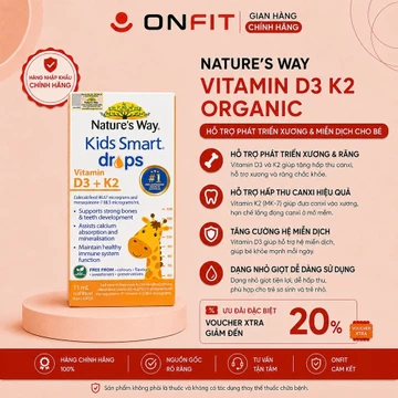 Siro Cho Bé Nature's Way Kids Smart Drops Vitamin D3 K2 (11ML) Vitamin D3 K2 Thành Phần Hoa Hướng Dương Organic | ONFIT