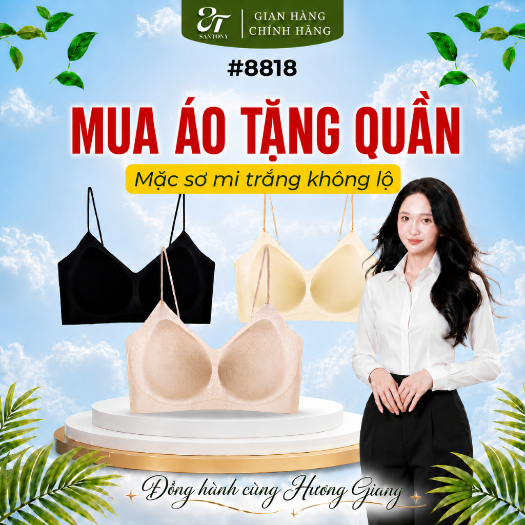 [DEAL TỰU TRƯỜNG] Áo lót nữ Santony tàng hình nâng đỡ không đường may không gọng mỏng nhẹ 8818