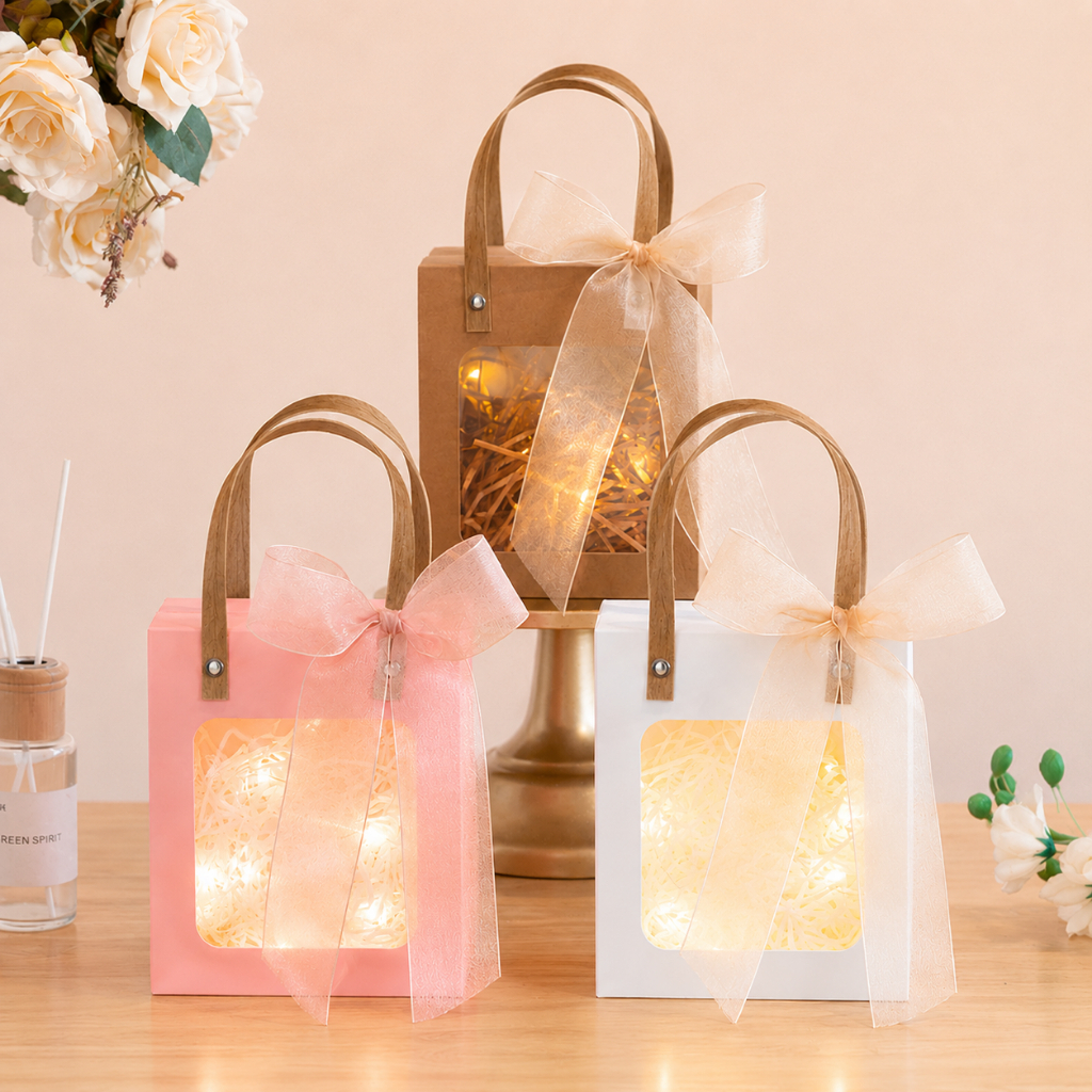 Set 10 Hộp Quà 20/10 Giấy MiCa Cửa Sổ, Có Quai Túi Xách, Đủ Size, Đủ Màu, Đựng Khăn, Gấu, Hoa, Quà Sang Trọng