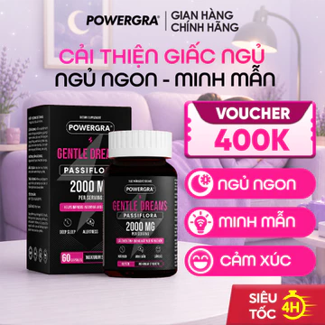 Viên Uống Powergra Gentle Dreams Hỗ Trợ Ngủ Ngon, Ngủ Sâu Giấc, Giảm Căng Thẳng - Hộp 60 Viên