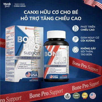 Viên Uống Canxi Hữu Cơ Cho Bé Từ 4 Tuổi Bone Pro Support, Canxi Tăng Chiều Cao Giảm Còi Xương Ở Trẻ Nhập Khẩu Mỹ 60 Viên