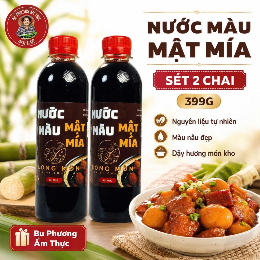 Chai Nước Màu (Nước Hàng) Mật Mía 399G Bu Phương Ẩm Thực (Nước tạo màu cho các món kho)
