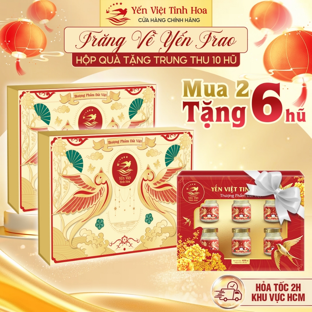 Hộp Quà 10 Hũ Tổ Yến Chưng Sẵn 35% hũ 70ml Yến Việt Tinh Hoa-Khánh Hòa-Quà Tết Cao Cấp-Quà Biếu Tặng