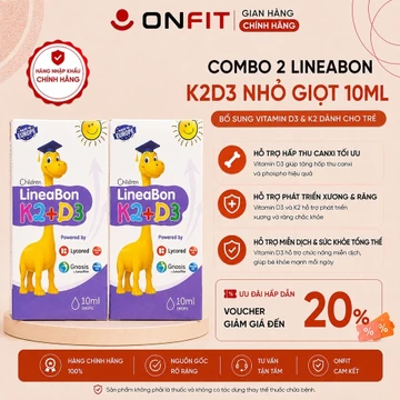 Combo 2 Hộp Siro D3 K2 LineaBon Tím Cho Bé (10ml) Bổ Sung D3 K2, Hỗ Trợ Hấp Thụ Canxi, Tăng Chiều Cao, Hệ Miễn Dịch