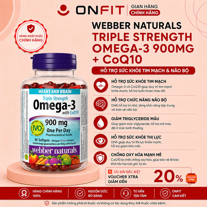 Webber Naturals Triple Strength Omega3 Coq10 (80 Viên) Hỗ Trợ Sức Khỏe Tim Mạch Và Trí Não | ONFIT