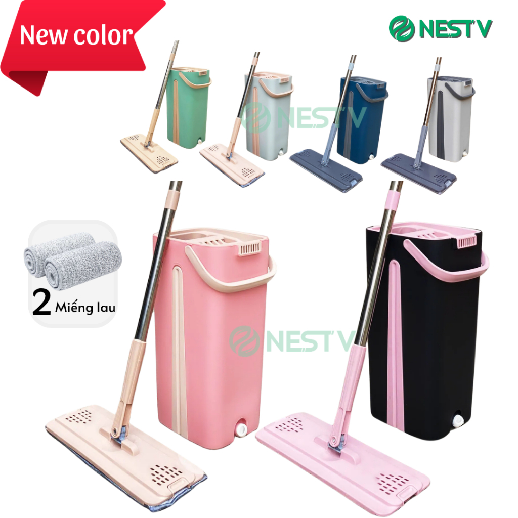 Bộ Cây Lau Nhà Tự Vắt Thông Minh MOPScratch HÌNH CHỮ NHẬT Tặng 2 Bông Lau Chổi Lau Nhà Tự Vắt Bộ Lau Nhà 360 Độ