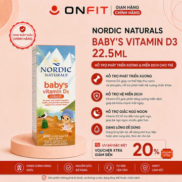 Nordic Naturals Babys Vitamin D3 Liquid (22,5ml) Bổ Sung Vitamin D3 Phát Triển Xương và Răng Cho Bé 0-12 Tháng | ONFIT