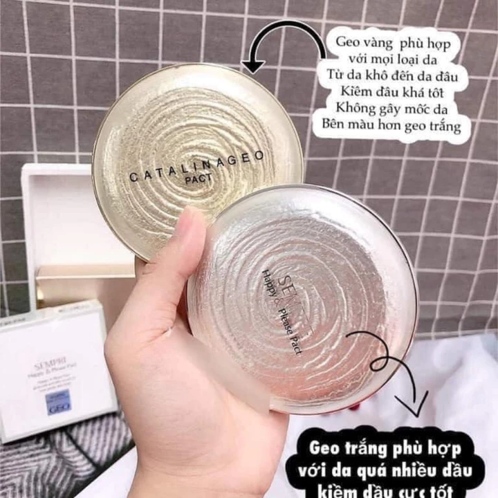 Phấn phủ nén Geo Lamy Sempre Happy & Please Pact Phấn phủ kiềm dầu mịn da che phủ tự nhiên 15g chính hãng