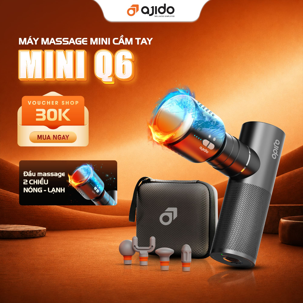 Máy Massage Mini Cầm Tay Cao Cấp Ajido MINI Q6 - Mát Xa Chuyên Sâu, Giảm Đau Nhức Cơ, Tích Hợp Đầu Massage Nóng & Lạnh