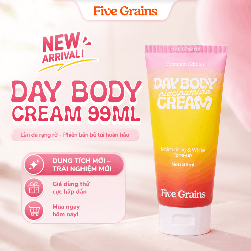 Kem Body Dưỡng Trắng Da Five Grains Nâng Tone Travel Size 99ml Niacinamide và Alpha Arbutin Cấp Ẩm Mềm Mịn Da Ban Ngày | BigBuy360 - bigbuy360.vn